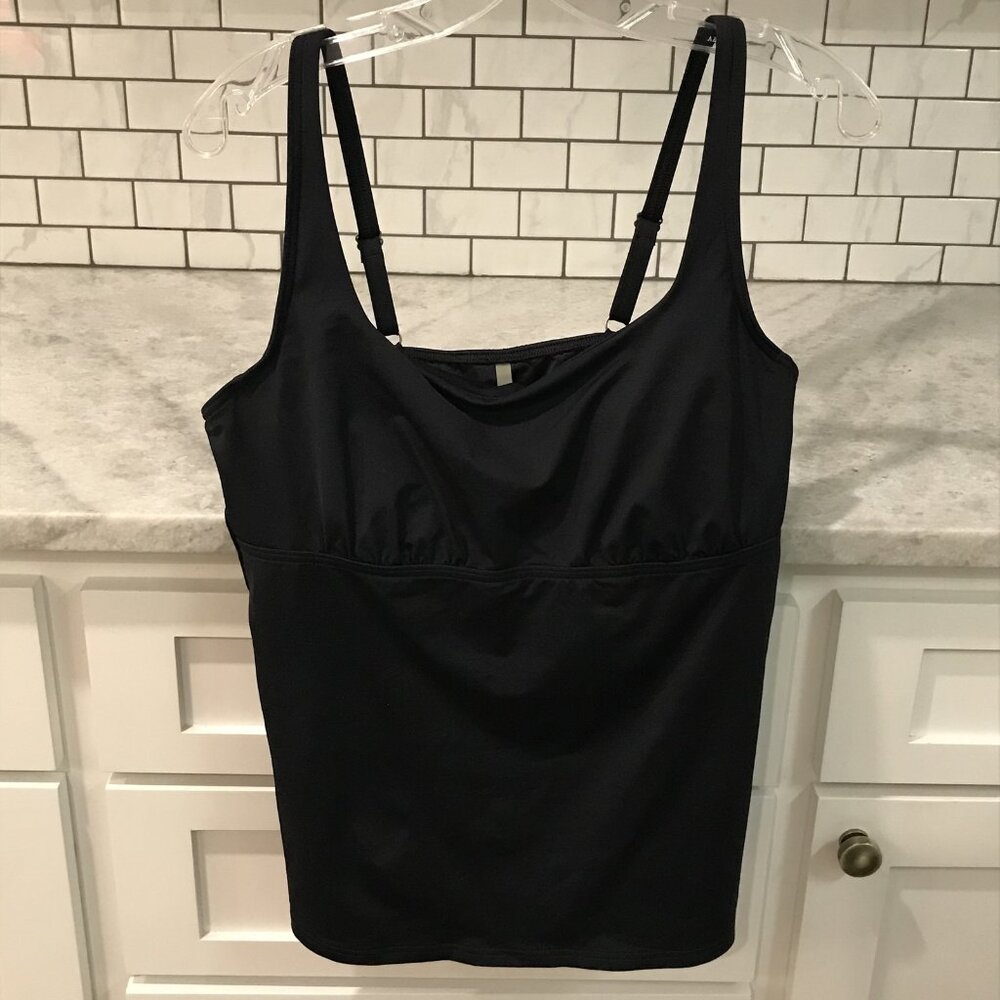 Lands End Tankini Swimsuit Top Womens 14 Black Adjustable Straps Modest Beach